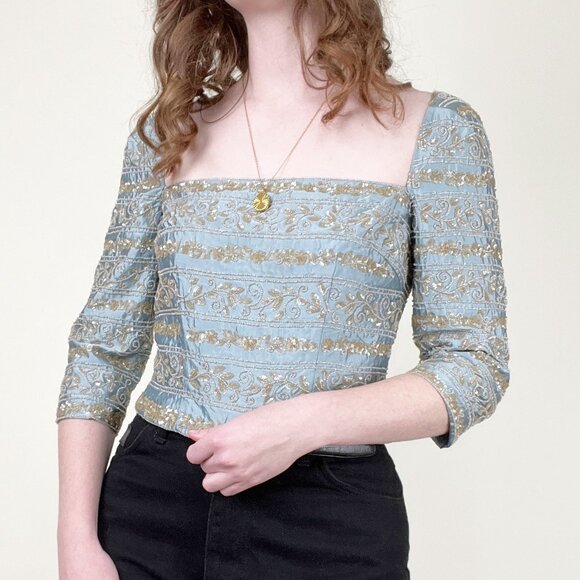 Naeem Khan 100% Silk Beaded Top Blouse Romantic Whimsigoth Medieval Renaissance - Picture 7 of 10